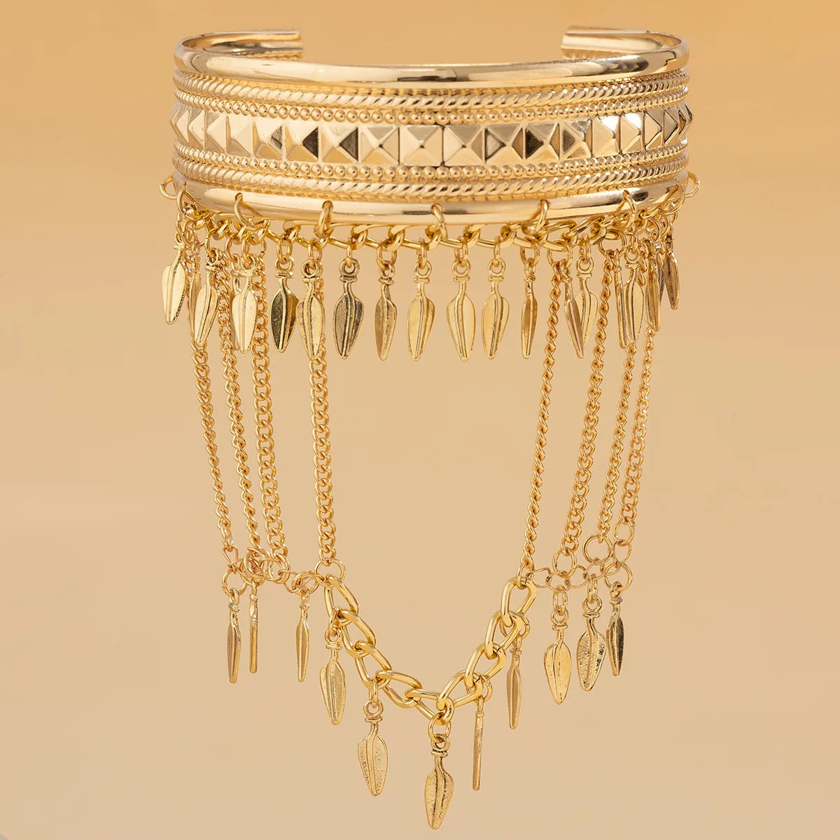 Gold Coin & Leaf Tassel Upper Arm Bracelet
