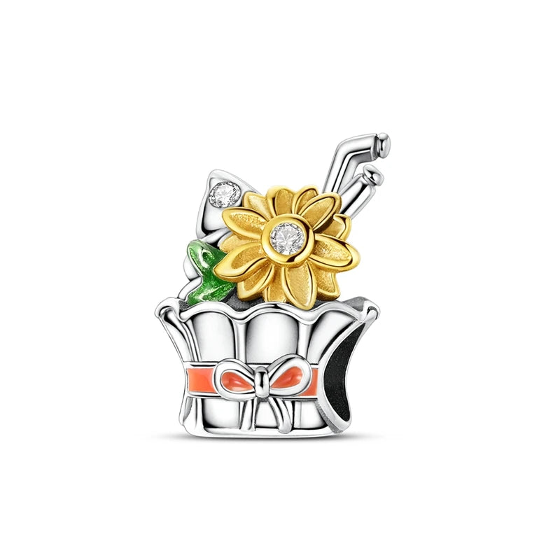 925 Sterling Silver Halloween Pumpkin & Skull Charm Bead