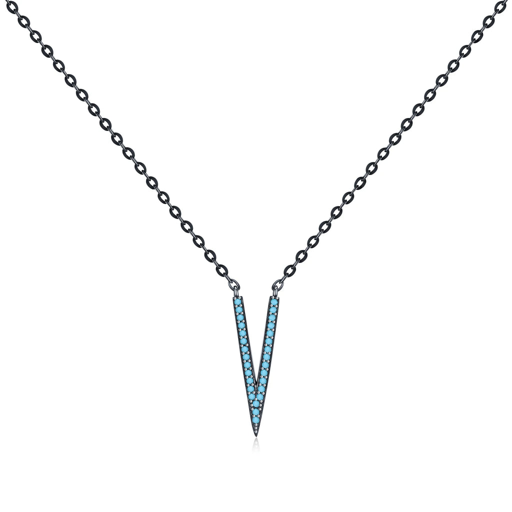 925 Sterling Silver V-Shape Turquoise Necklace