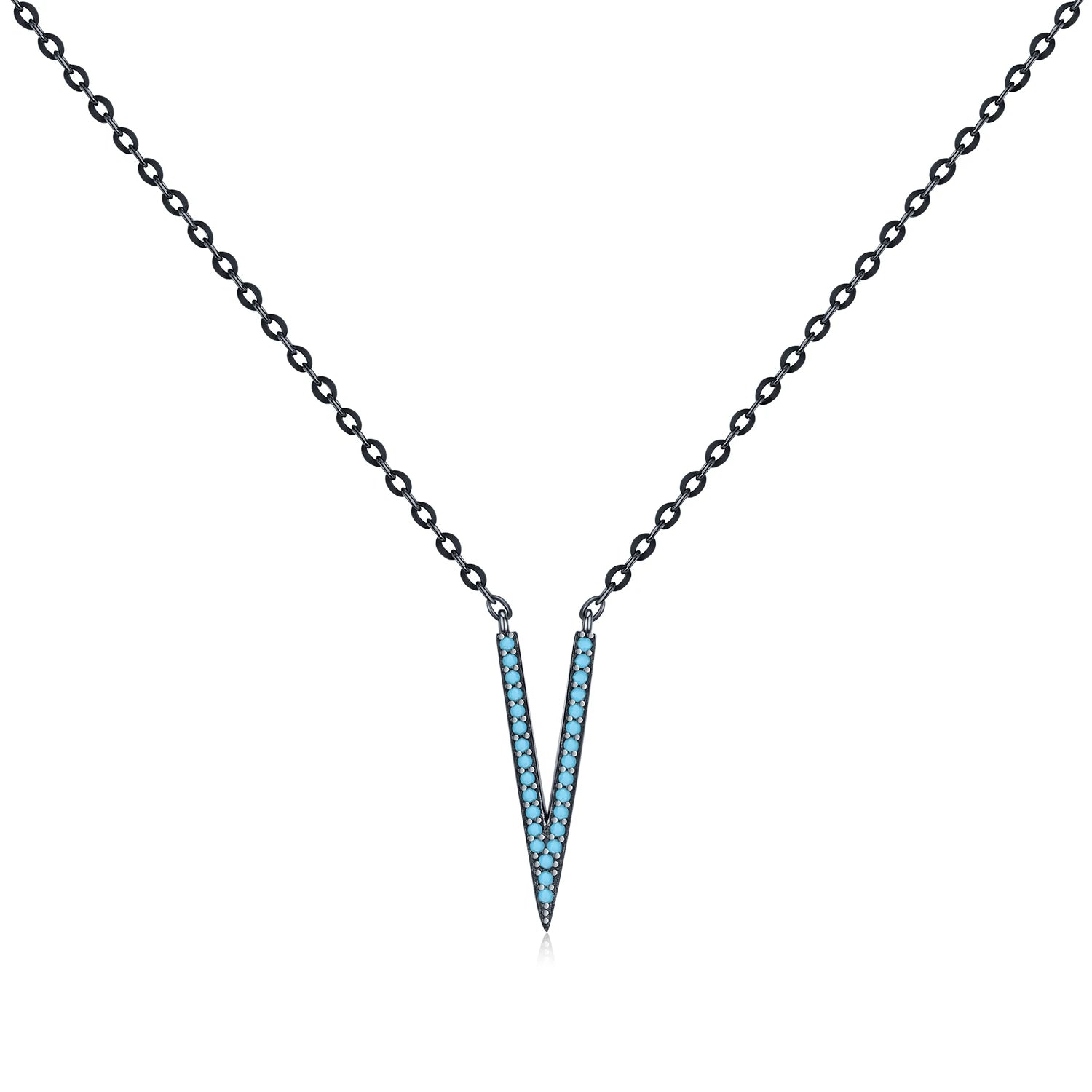 925 Sterling Silver V-Shape Turquoise Necklace