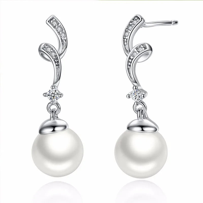 925 Sterling Silver Pearl Wave Drop Earrings