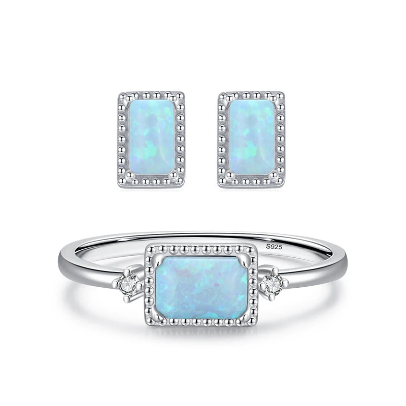 925 Sterling Silver Opal Jewelry Set (Ring & Earrings)