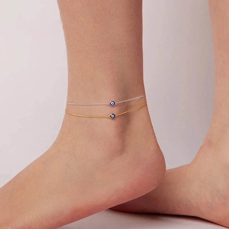 925 Sterling Silver Blue Evil Eye Anklet