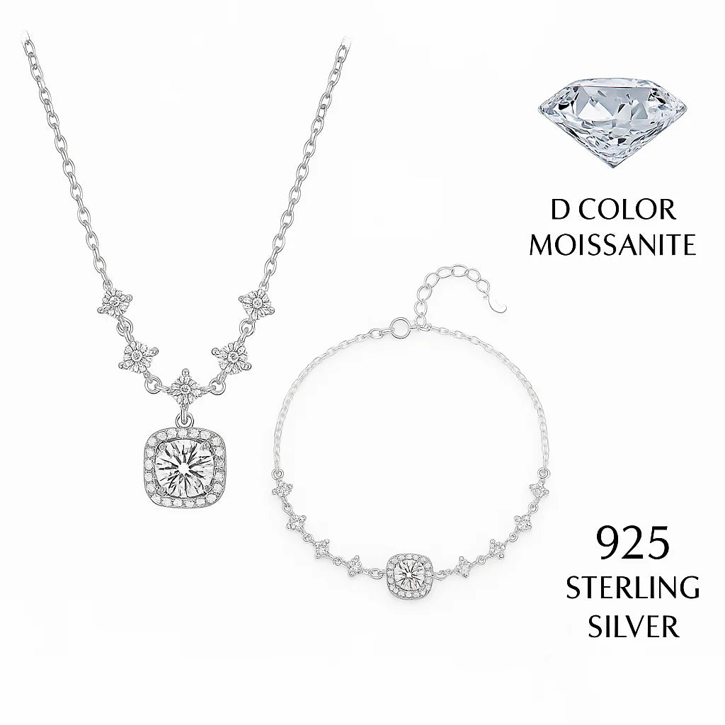 925 Sterling Silver D Color Moissanite Geometric Jewelry Set