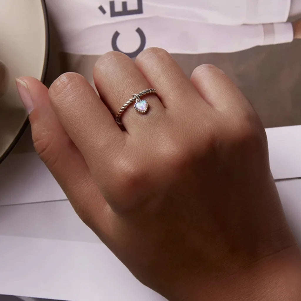 925 Sterling Silver Pink Opal Heart Jewelry Set