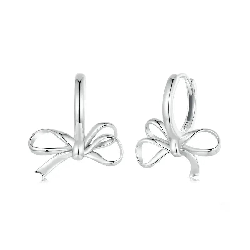 925 Sterling Silver Simple Bow Hoop Earrings