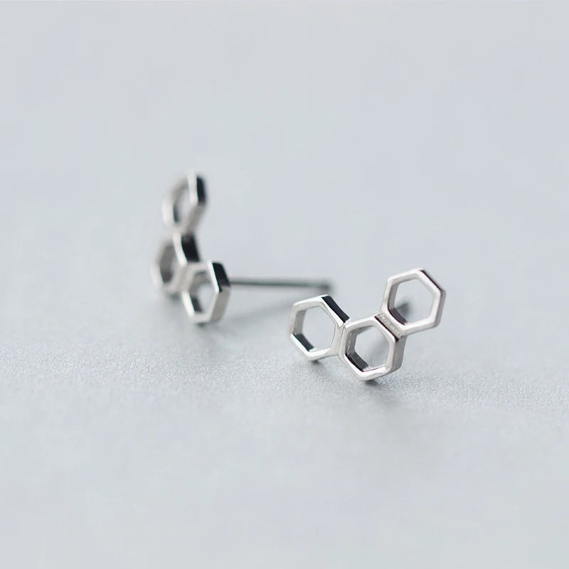 925 Sterling Silver Honeycomb Stud Earrings