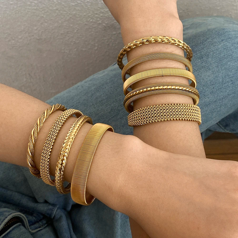 Hand-Woven Twisted Metal Open Bracelet