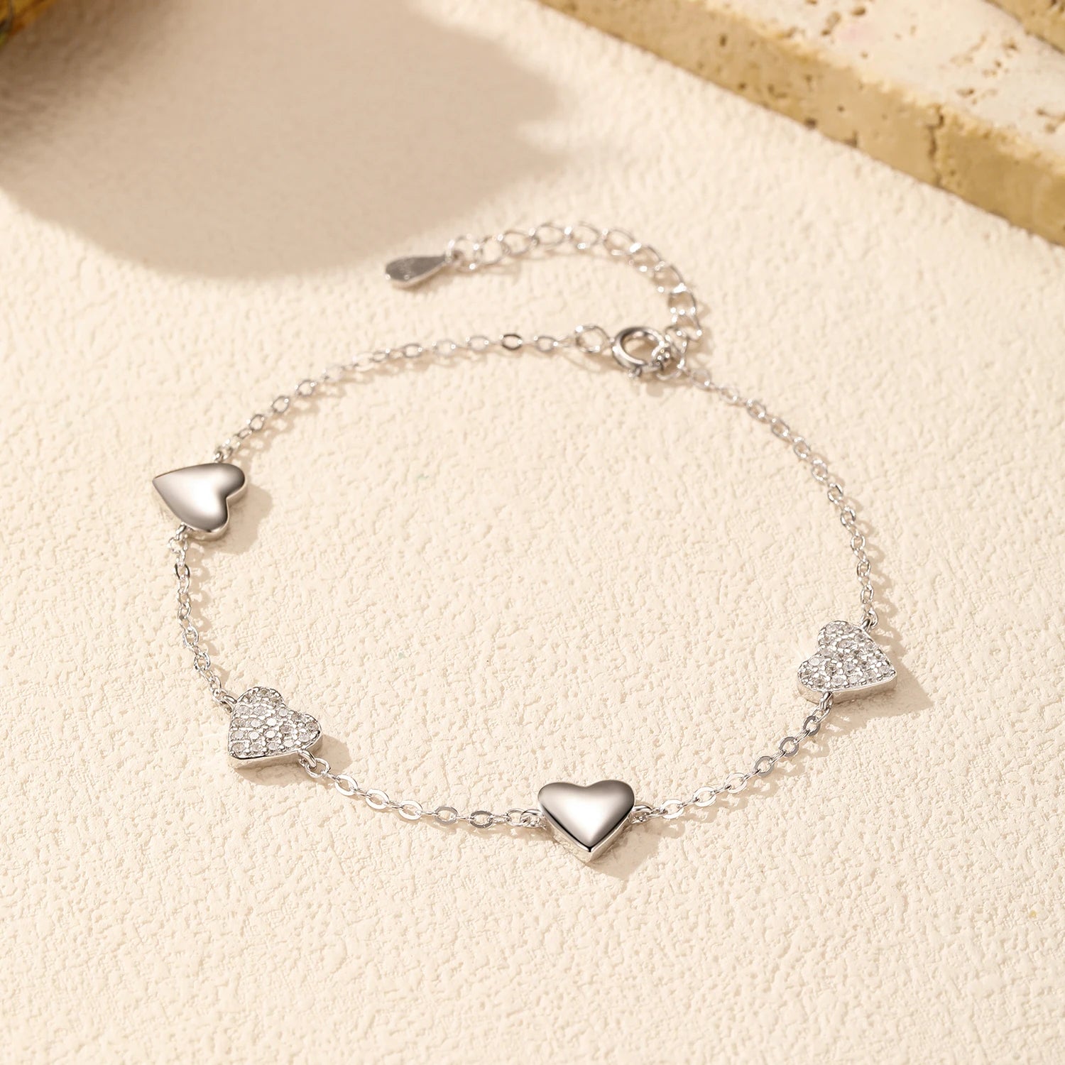 925 Sterling Silver Zirconia Hearts Bracelet