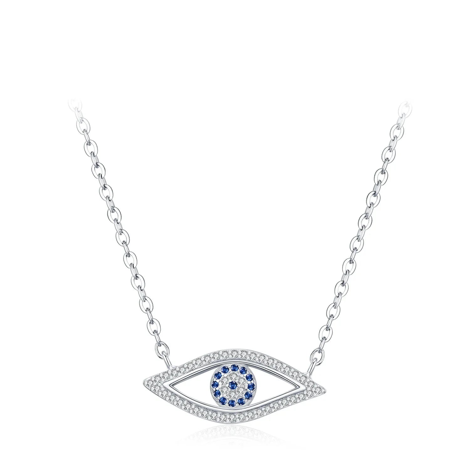 925 Sterling Silver Blue Eye Heart Palm Pendant Necklace