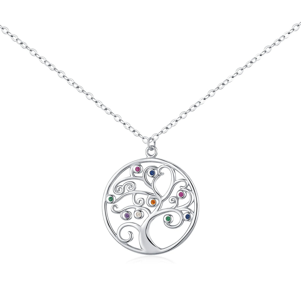 925 Sterling Silver Retro Tree Zirconia Pendant Necklace