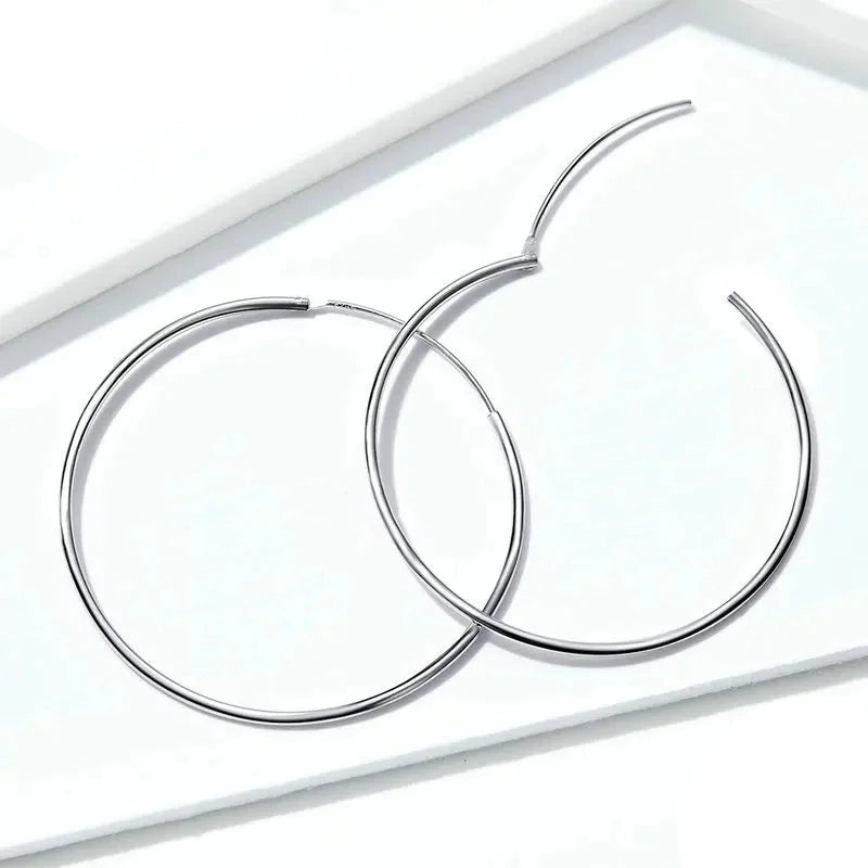 925 Sterling Silver Large Circle Hoop Earrings