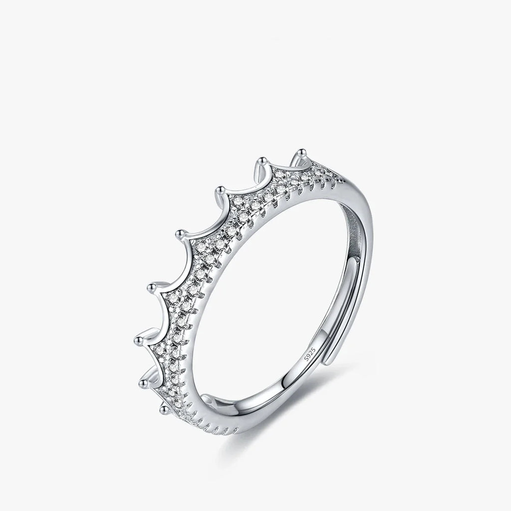 925 Sterling Silver Clear CZ Crown Adjustable Ring
