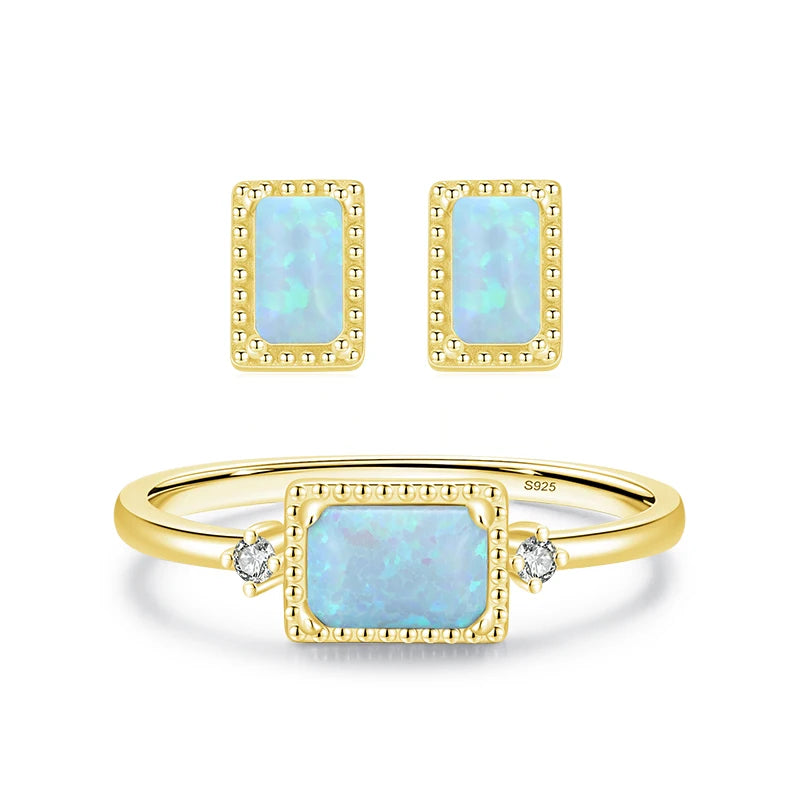 925 Sterling Silver Opal Jewelry Set (Ring & Earrings)