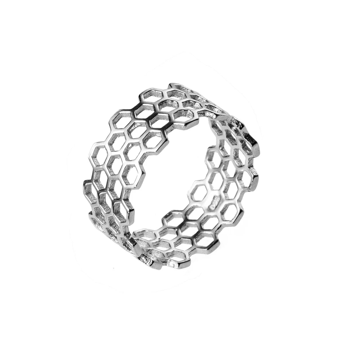 925 Sterling Silver Honeycomb Open Adjustable Ring