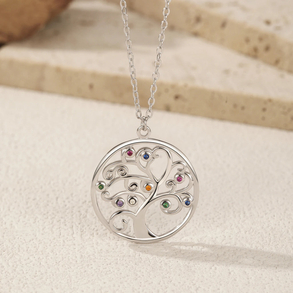 925 Sterling Silver Retro Tree Zirconia Pendant Necklace