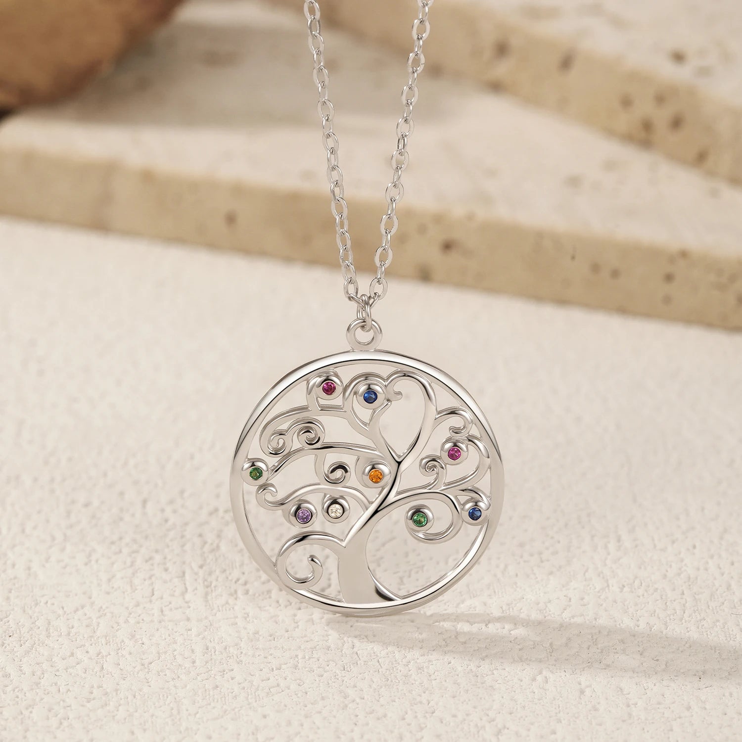 925 Sterling Silver Retro Tree Zirconia Pendant Necklace