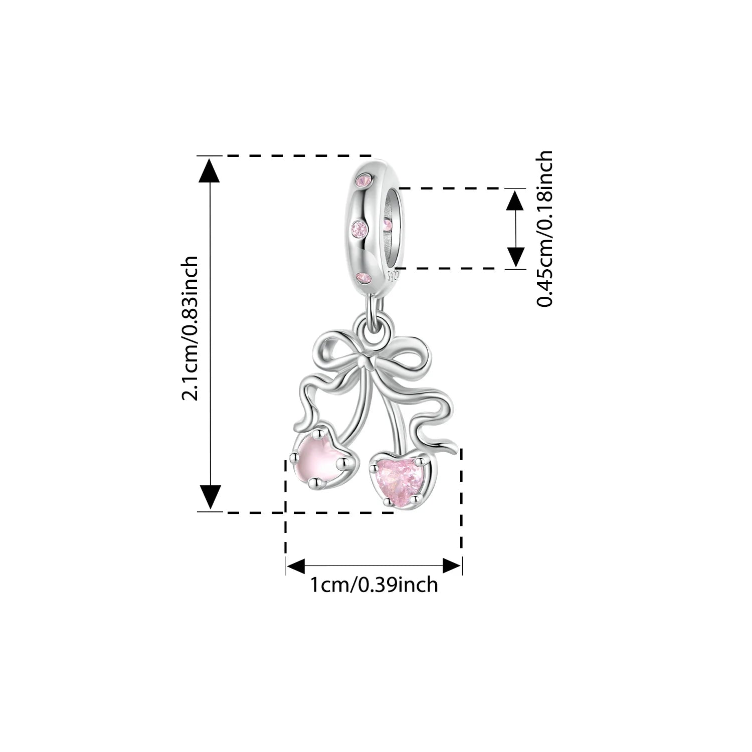 925 Sterling Silver Pink Cherry Bow Charm