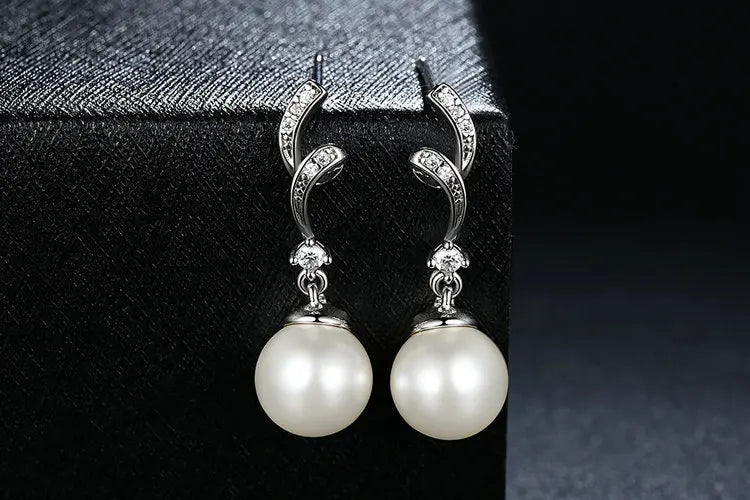 925 Sterling Silver Pearl Wave Drop Earrings