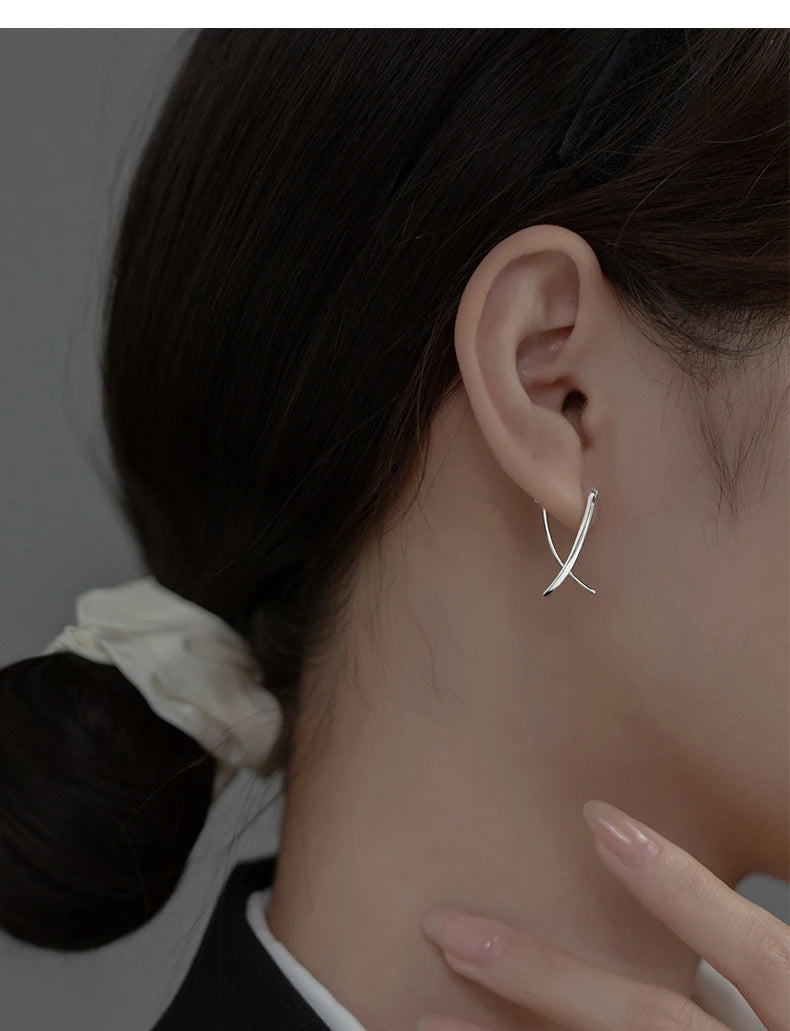 925 Sterling Silver Abstract Hoop Earrings