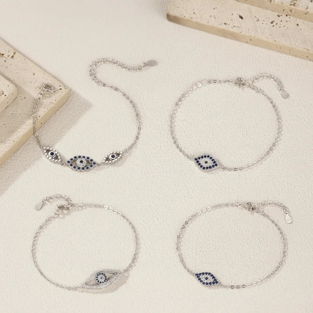 925 Sterling Silver Blue & Clear CZ Eye Bracelet