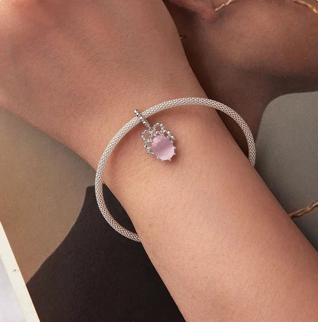 925 Sterling Silver Pink Cherry Bow Charm