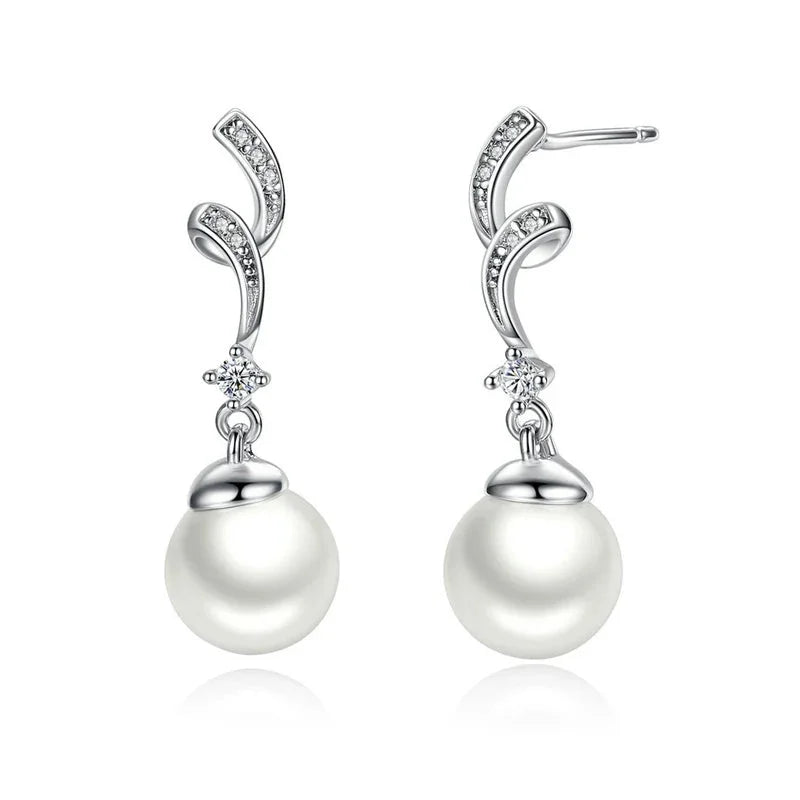 925 Sterling Silver Pearl Wave Drop Earrings