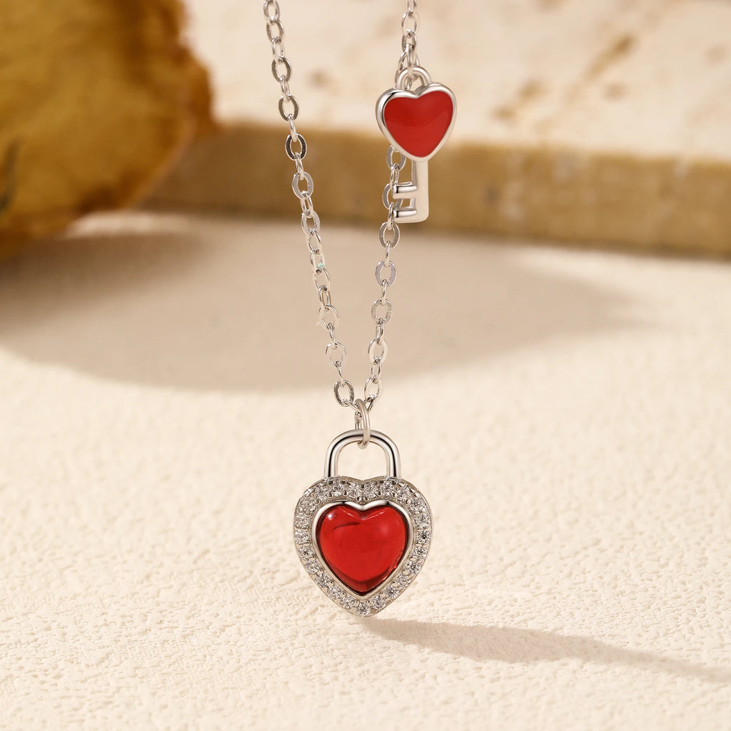 925 Sterling Silver Heart Lock & Key Necklace