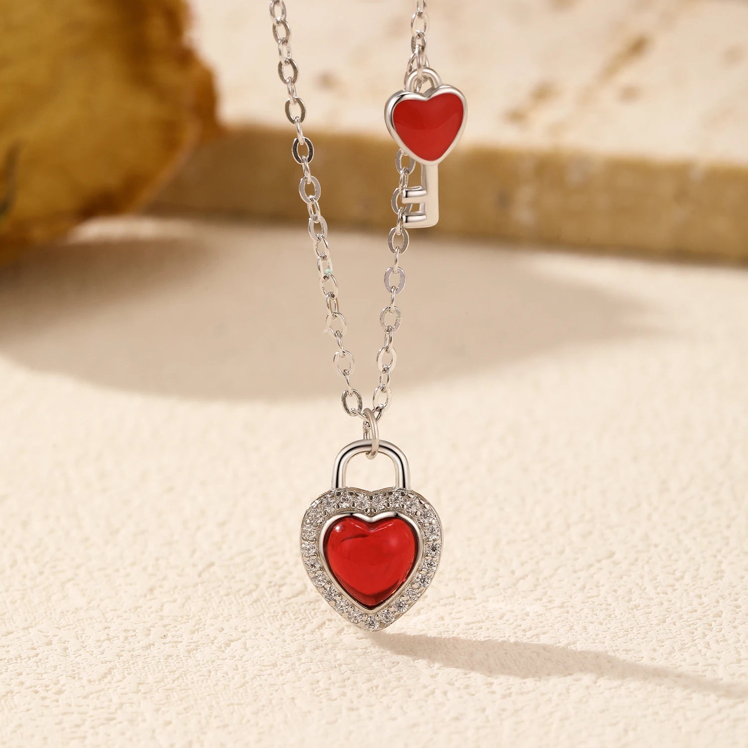 925 Sterling Silver Heart Lock & Key Necklace