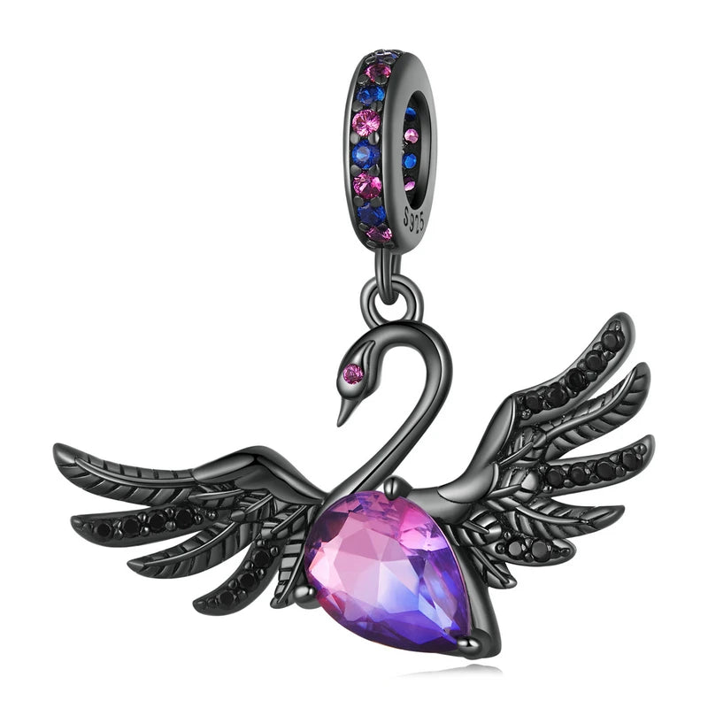 925 Sterling Silver Black Swan Devil Faith Charm
