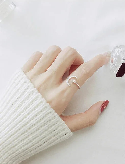 925 Sterling Silver Star & Moon Zircon Slim Ring