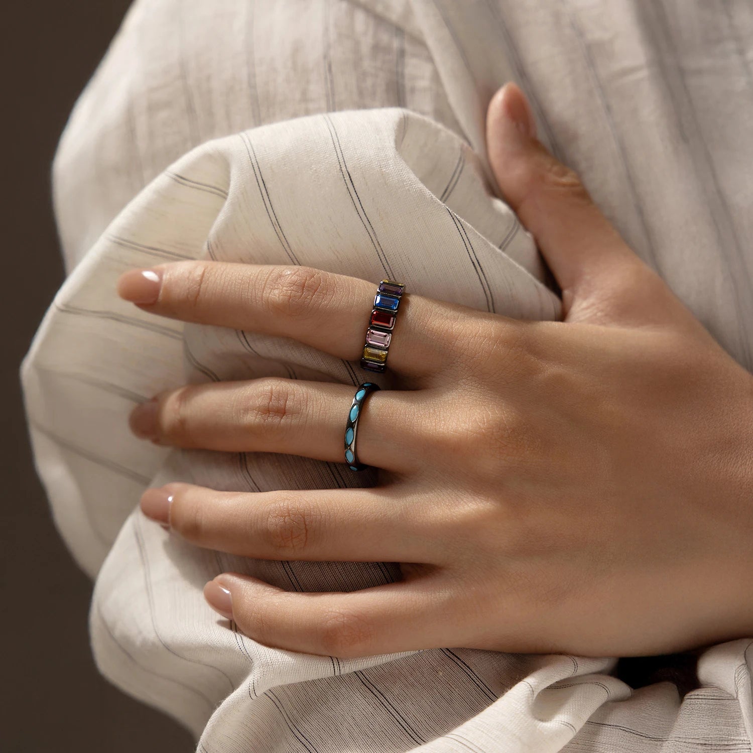 925 Sterling Silver Colorful CZ Geometric Twist Ring