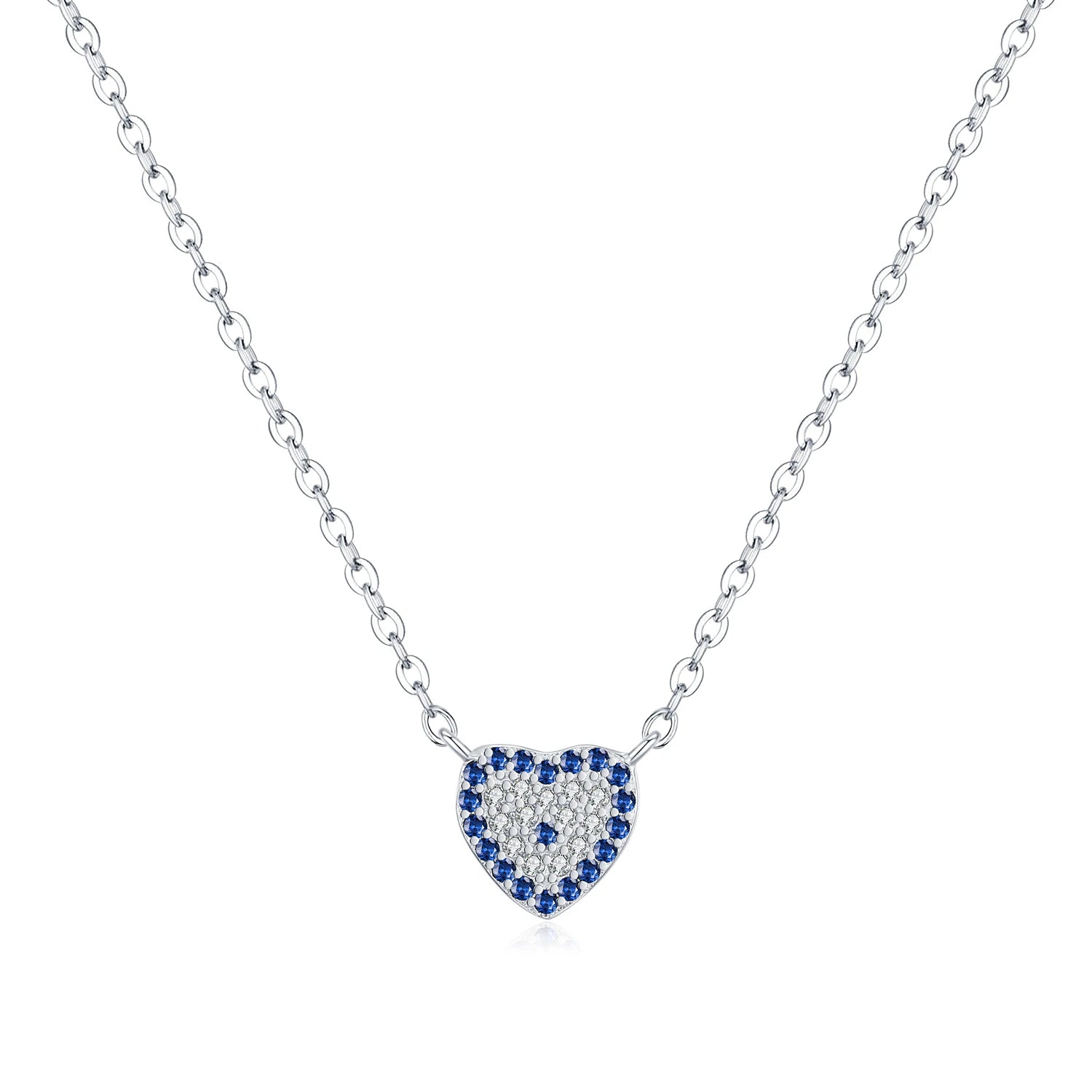 925 Sterling Silver Blue Eye Heart Palm Pendant Necklace