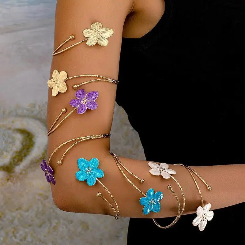 Vintage Floral Enamel Open Cuff Armlet