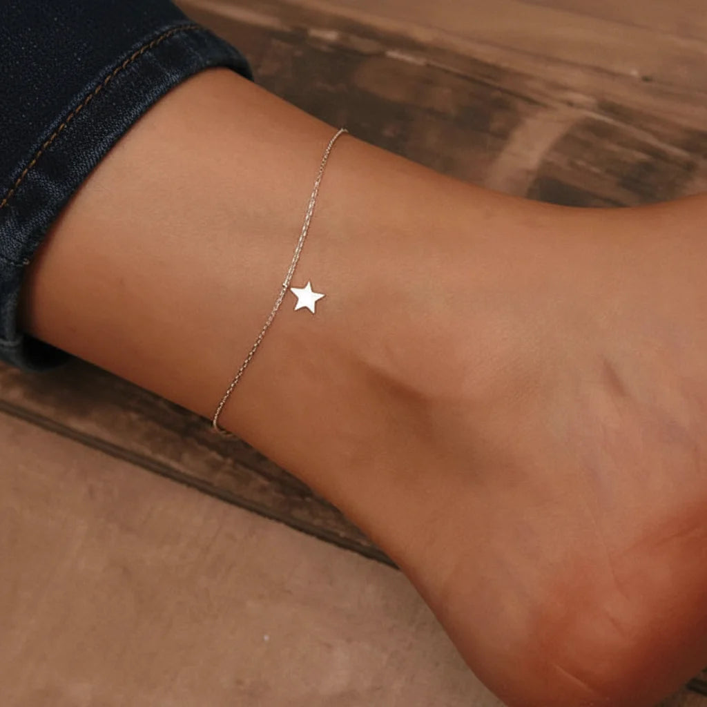 925 Sterling Silver Simple Star Anklet