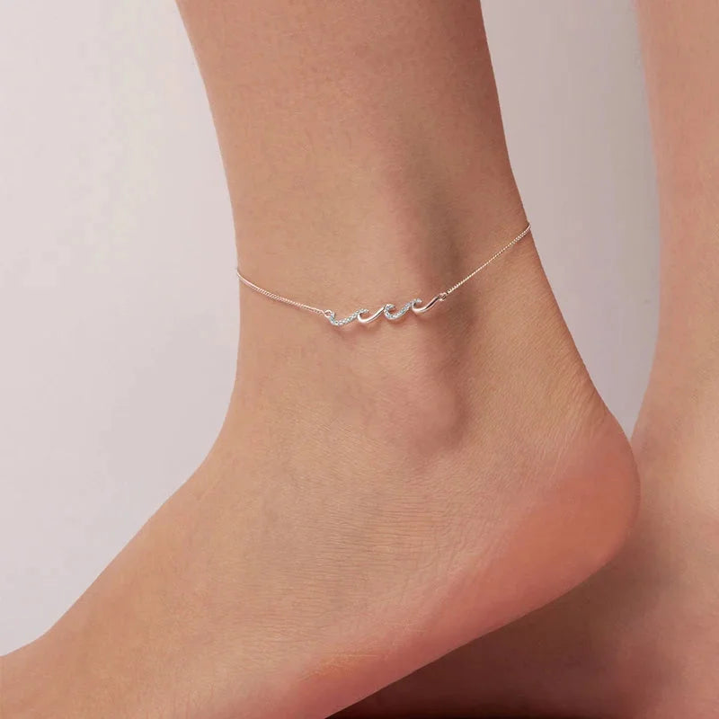 925 Sterling Silver Blue Sea Wave Anklet