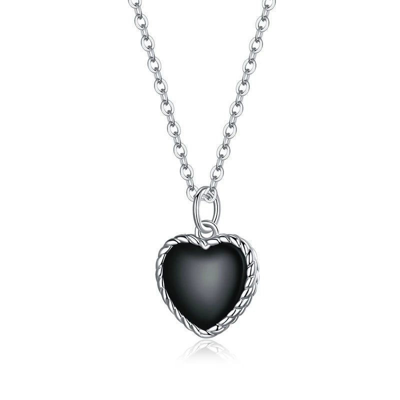 925 Sterling Silver Black Heart Necklace