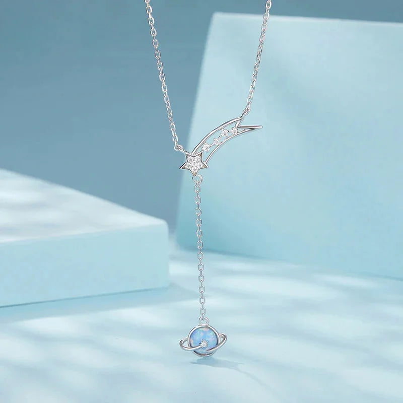 925 Sterling Silver Opal Planet Necklace