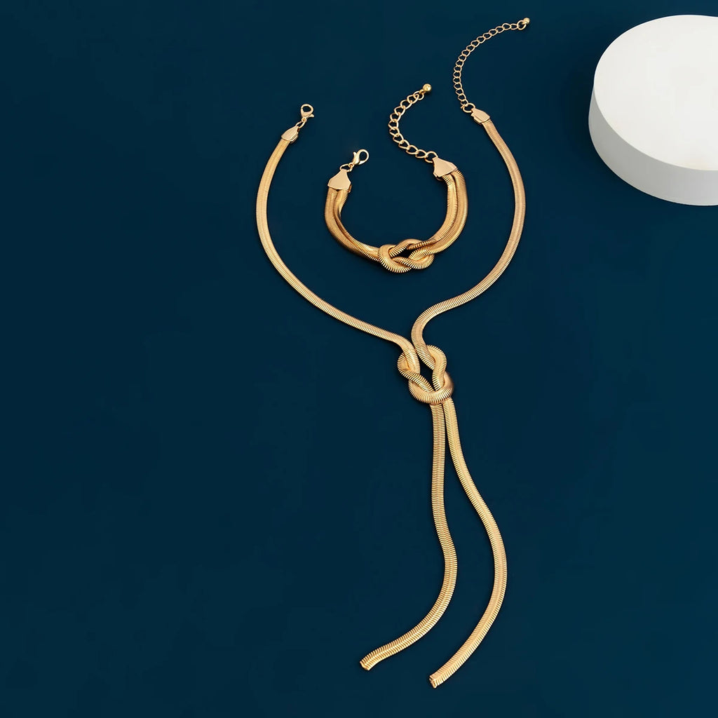 2Pcs Snake Chain Necklace & Bracelet Set