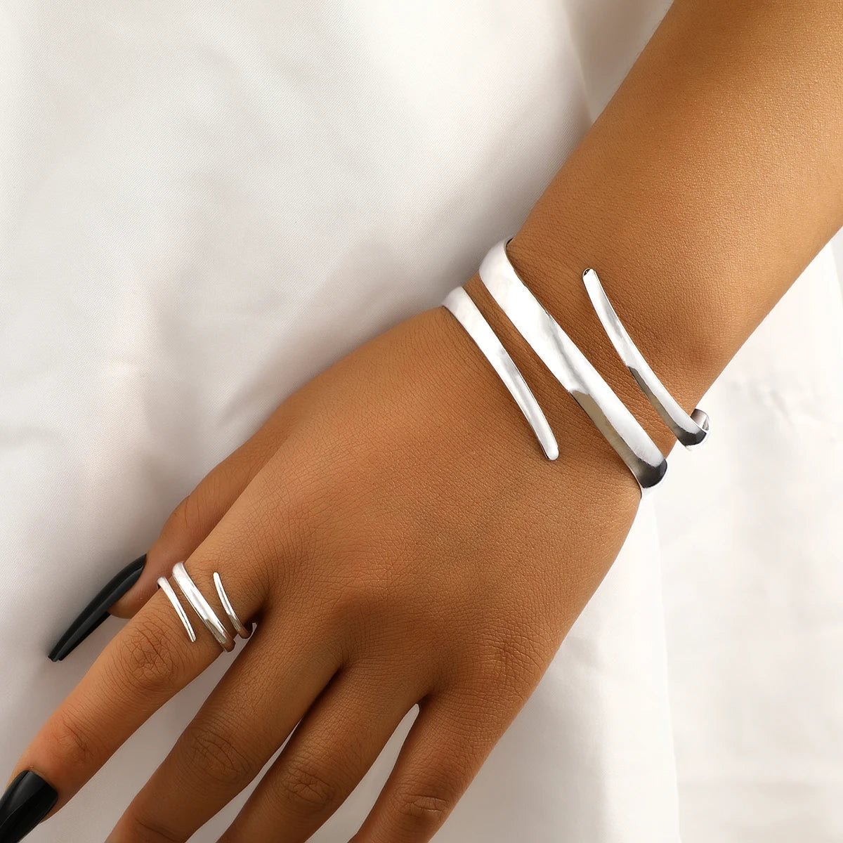 Geometric Line Bracelet & Ring Set