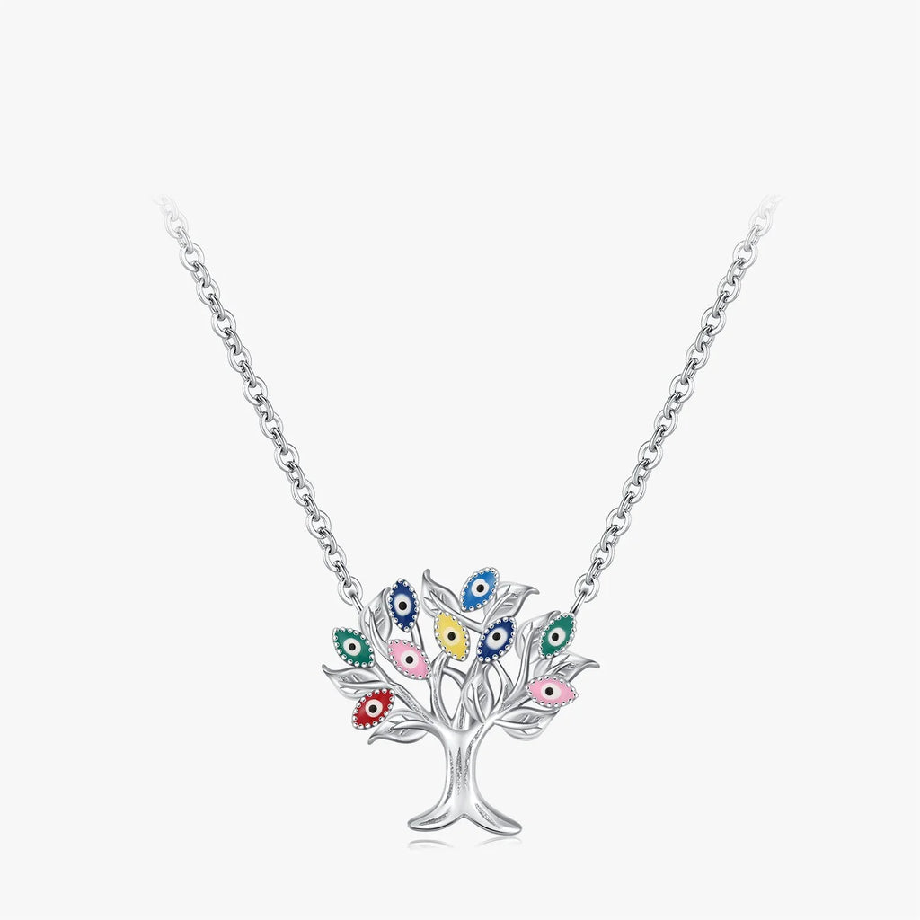 925 Sterling Silver Enamel Eye Tree Pendant Necklace