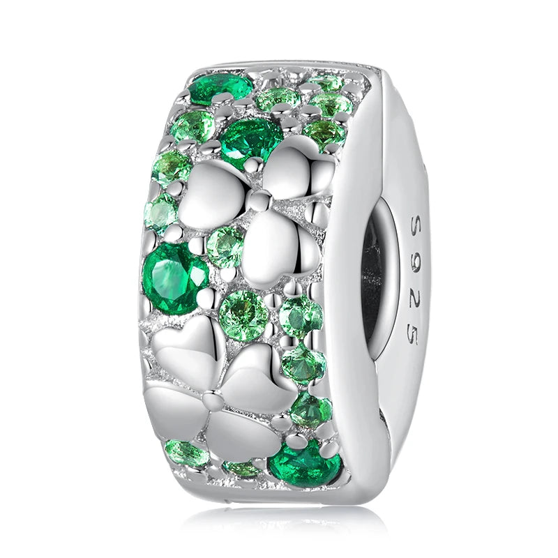 925 Sterling Silver Four-Leaf Clover Safety Chain Charm