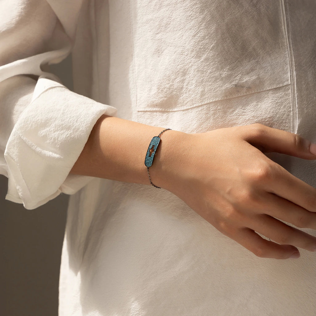 925 Sterling Silver Turquoise & CZ Stars Link Chain Bracelet