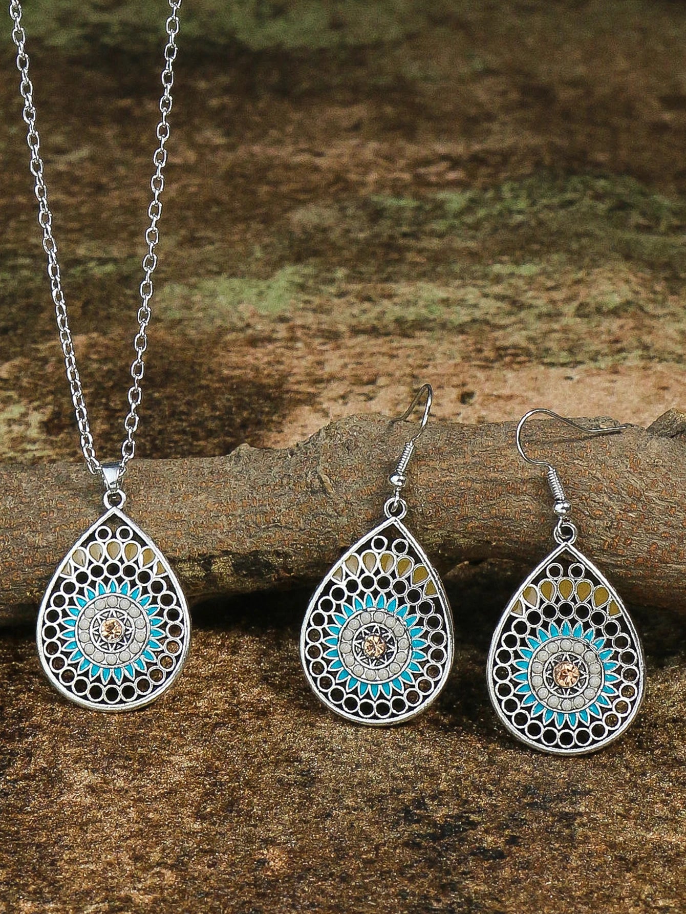 Bohemian Colored Glaze Necklace & Earrings Set