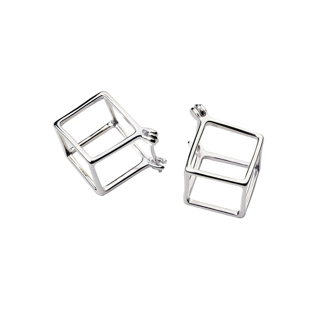 925 Sterling Silver Geometric 3D Square Stud Earrings