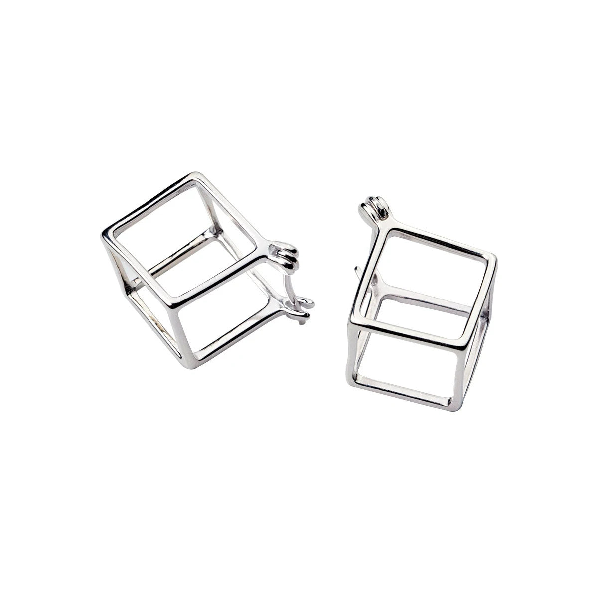925 Sterling Silver Geometric 3D Square Stud Earrings