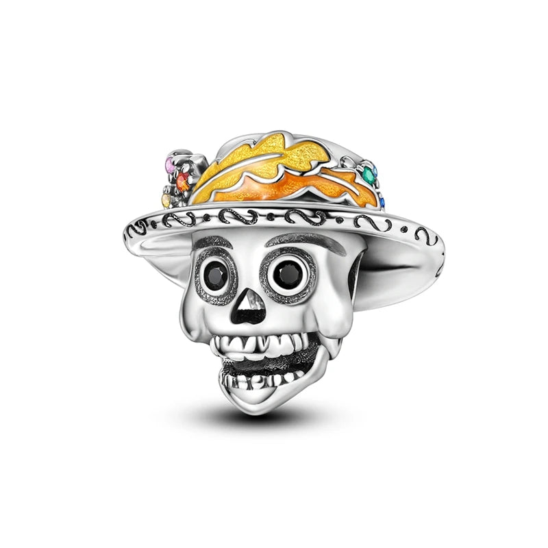 925 Sterling Silver Halloween Pumpkin & Skull Charm Bead