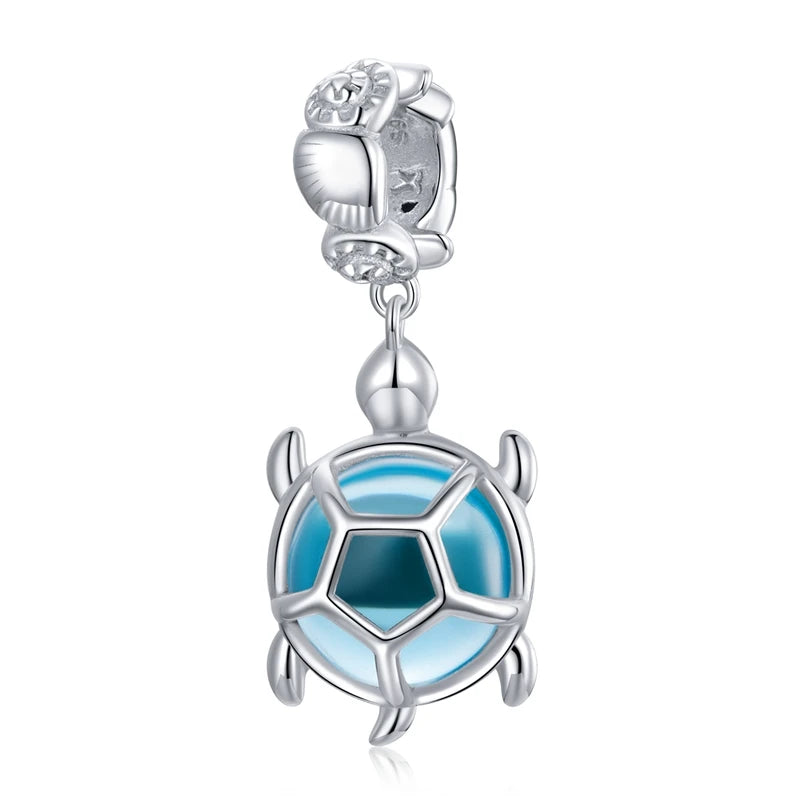 925 Sterling Silver Ocean Conch & Green Turtle Charm