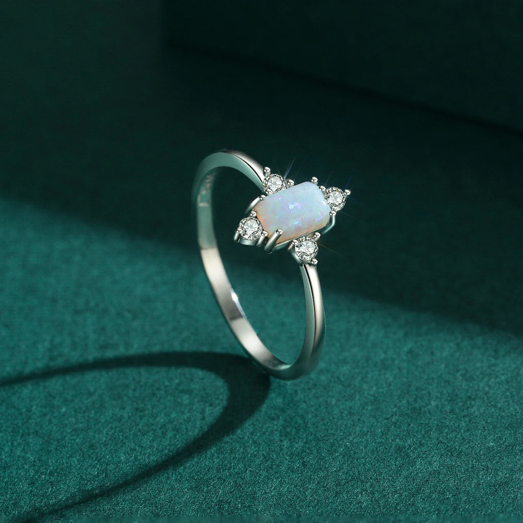 925 Sterling Silver Rectangle Opal Jewelry Set