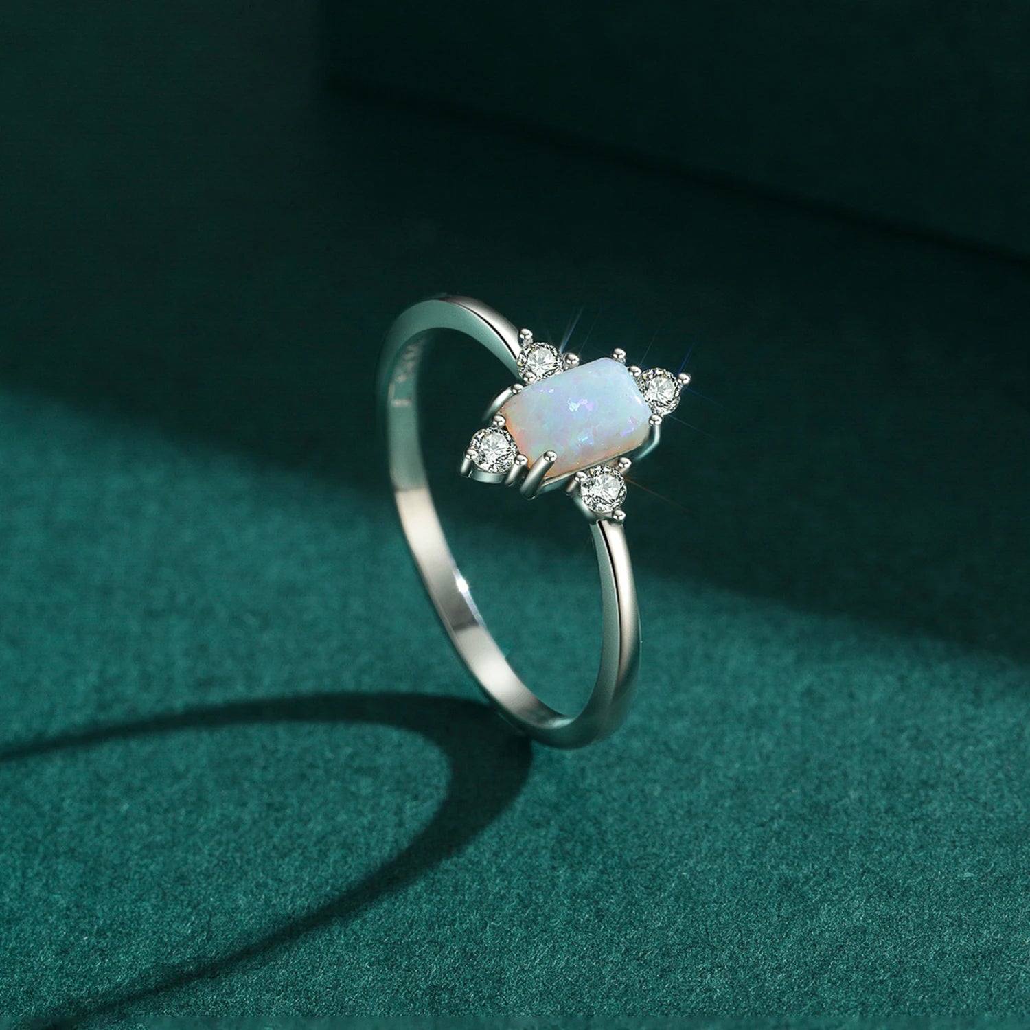 925 Sterling Silver Rectangle Opal Jewelry Set